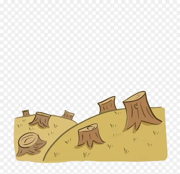 手绘黄色沙地上的枯树桩