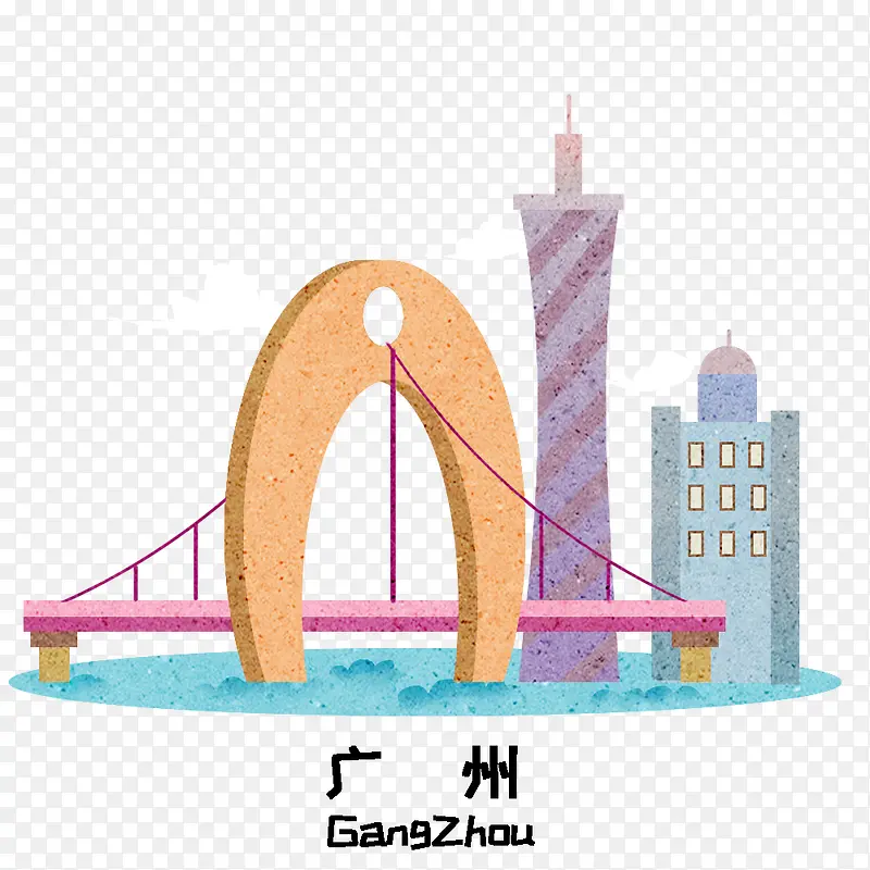 手绘卡通城市建筑标志广州