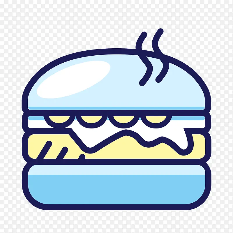 蓝色手绘圆弧汉堡美食元素