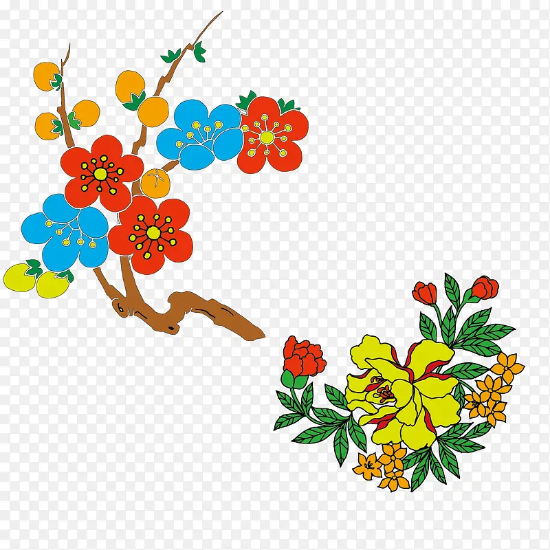 中国传统国画芙蓉和桃花