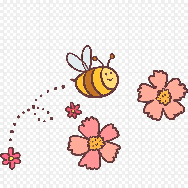 卡通植物和蜜蜂矢量图