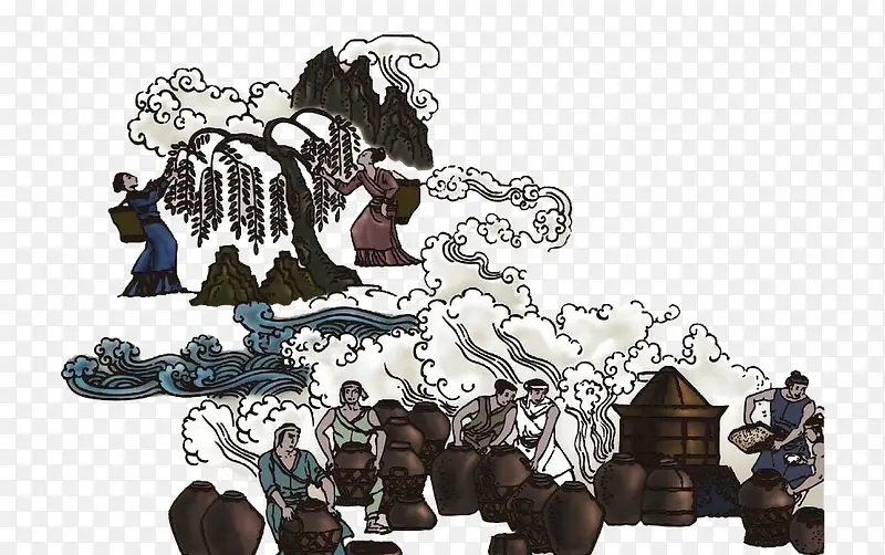 中国风古代酿酒图插图元素