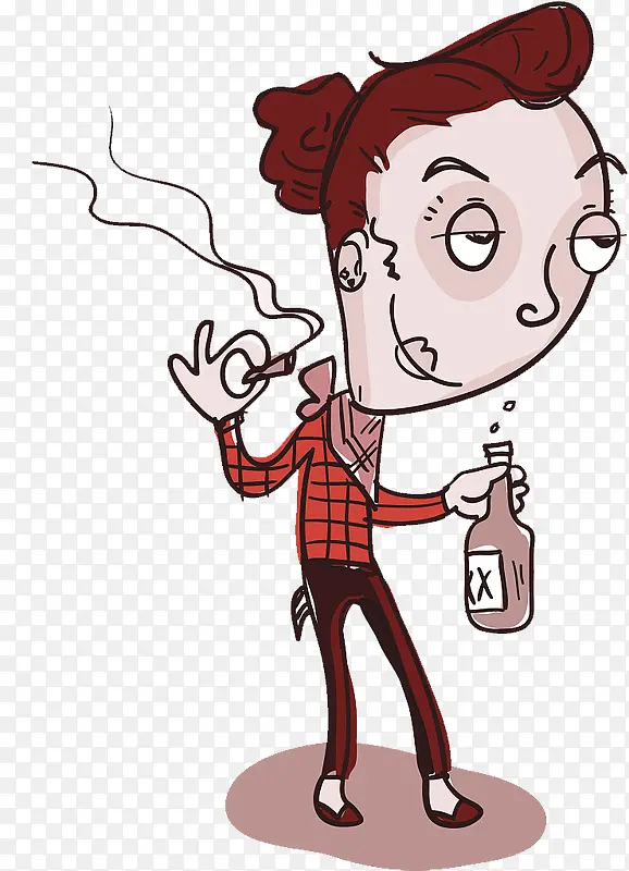 卡通插图喝酒抽烟的女人