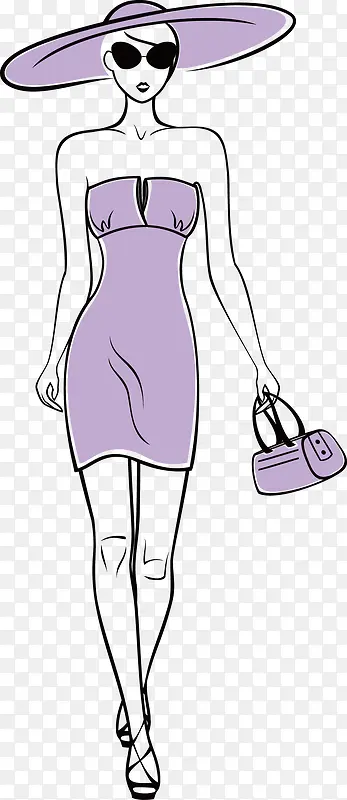 矢量紫色真丝连衣裙素材图