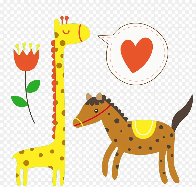 卡通长颈鹿和斑点马