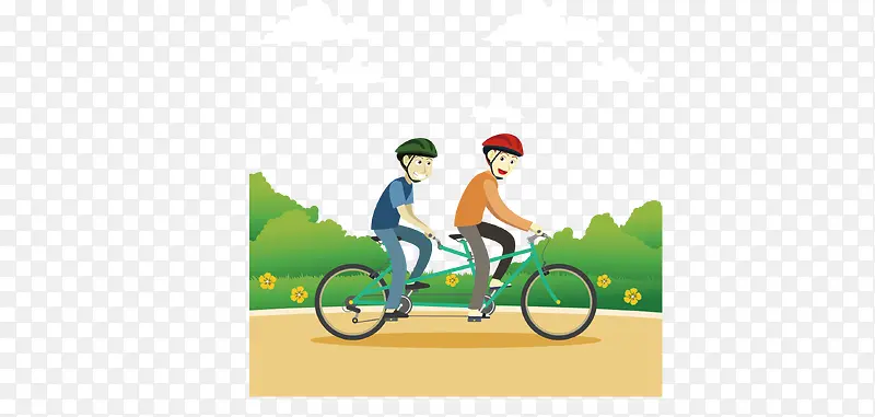 矢量手绘两个男孩一起骑自行车