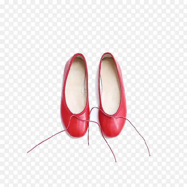 红色绑带平底单鞋