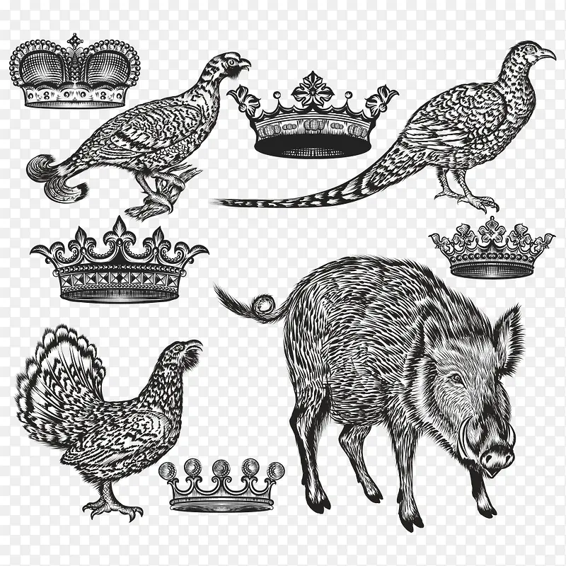 皇冠与动物素描