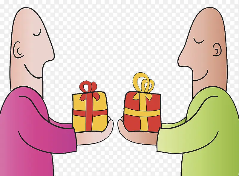 卡通插图互换礼物的两人