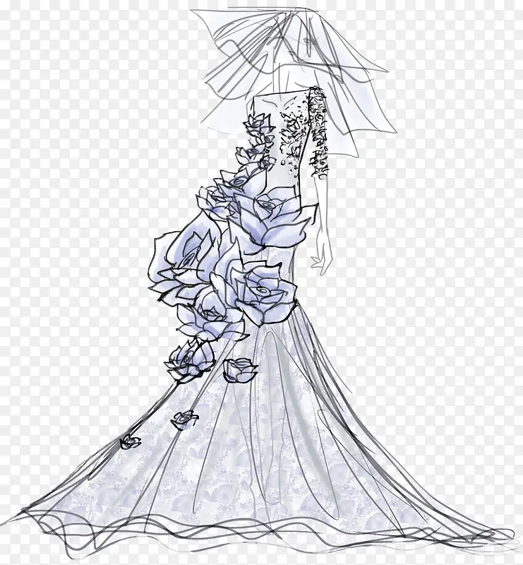 朵朵玫瑰华丽婚纱设计手稿