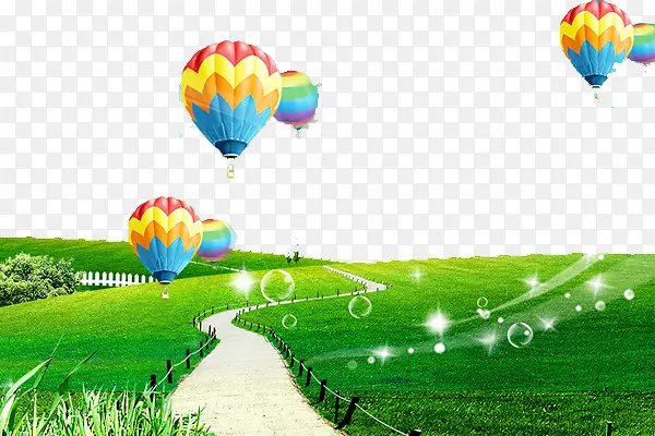 飞升的热气球风景画