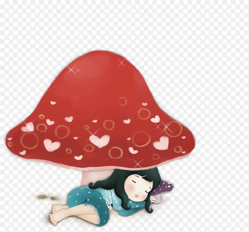 棕色卡通女孩蘑菇装饰图案
