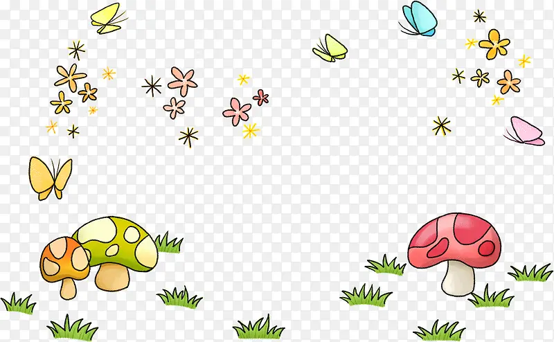 卡通蘑菇与蝴蝶