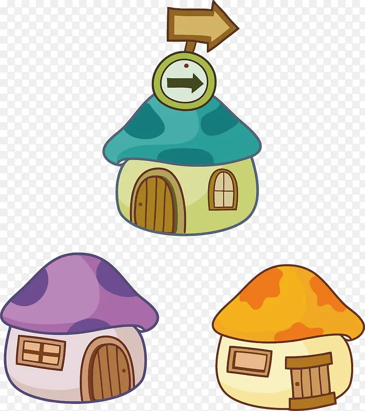 矢量卡通手绘蘑菇小房子