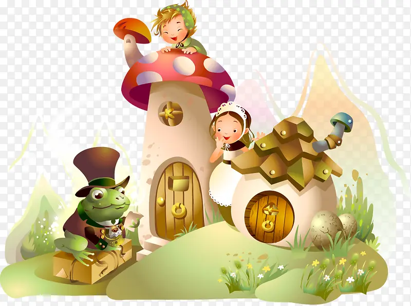 躲迷藏的小朋友插画矢量图