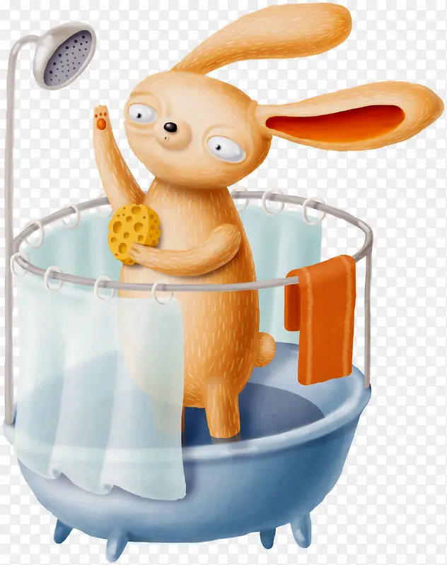 卡通手绘洗澡的兔子