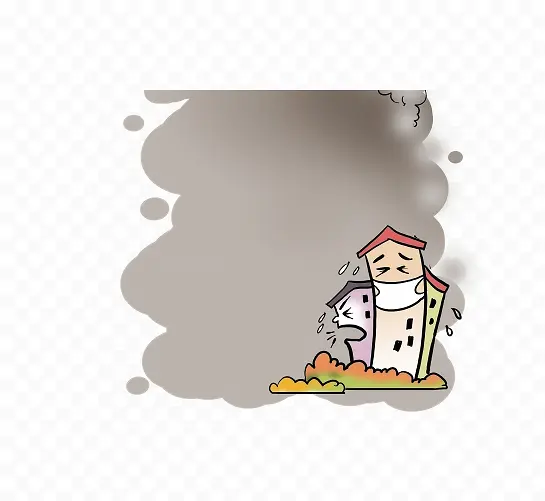 卡通楼房靠大气污染而受不了