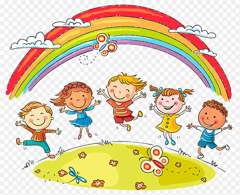 彩虹与卡通儿童