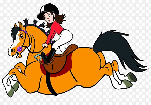 手绘卡通人物女生骑着马的图片