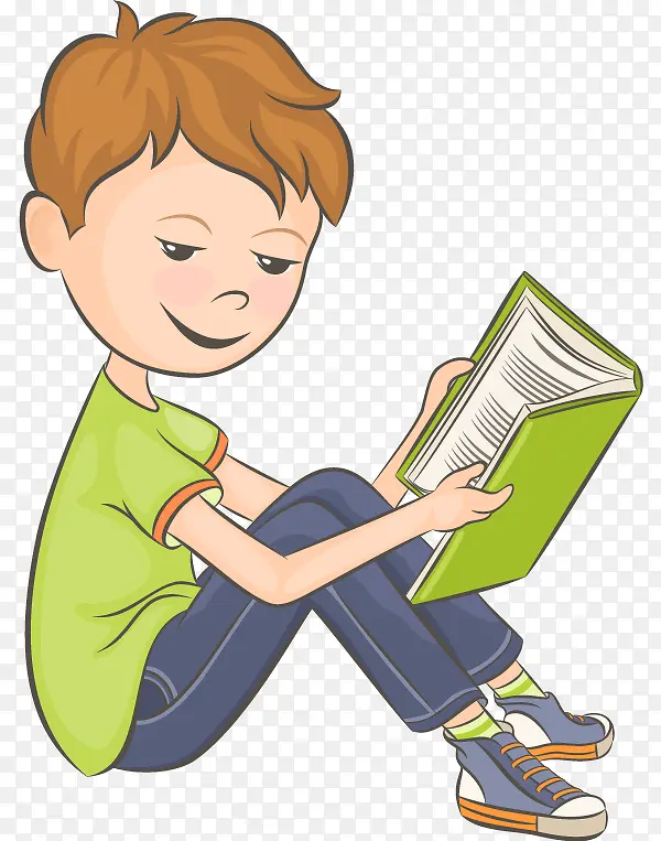 坐着读书的男孩卡通图