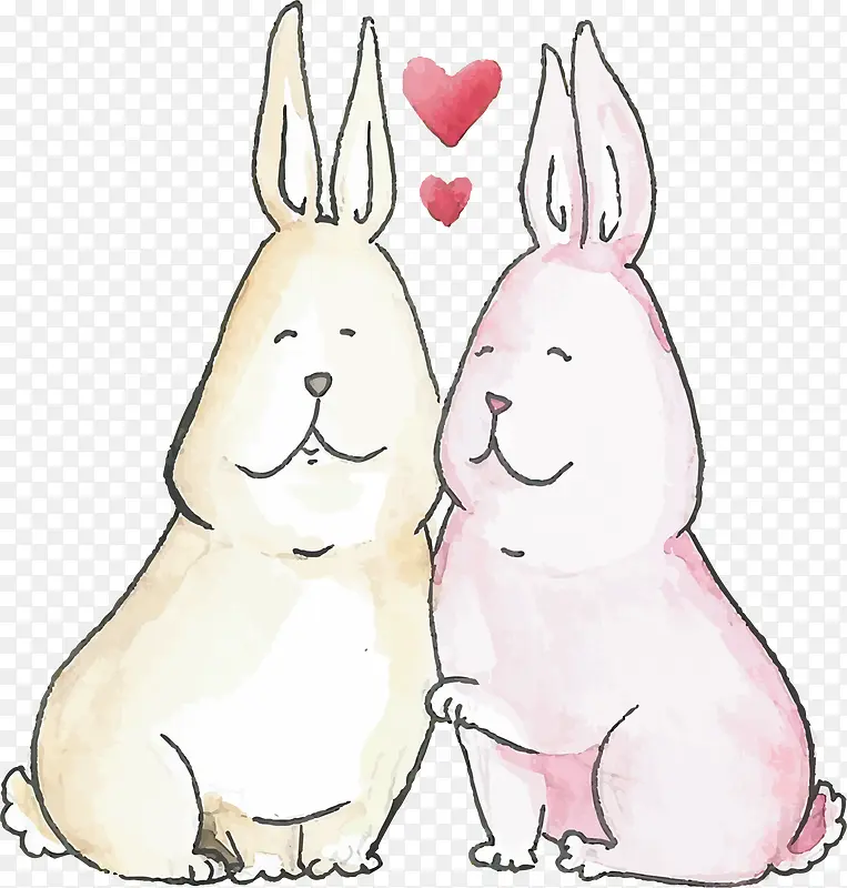 水彩浪漫情侣兔子
