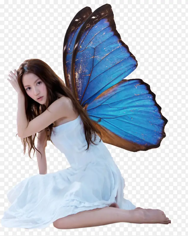 带蓝色蝴蝶翅膀的美女