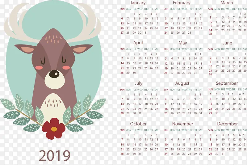 可爱驯鹿2019新年日历
