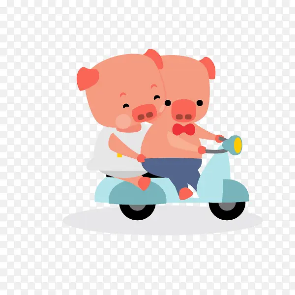 卡通手绘骑车的猪情侣
