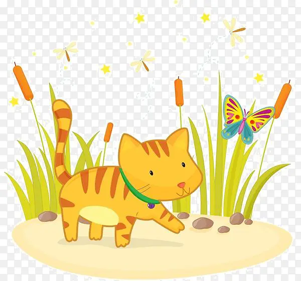 卡通花丛里的猫