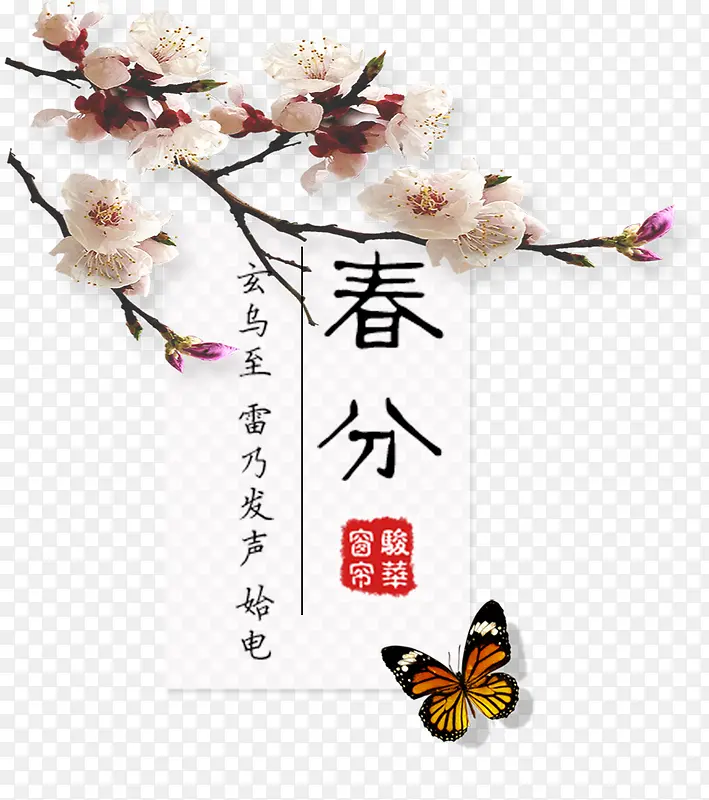 二十四节气之春分花枝与蝴蝶主题