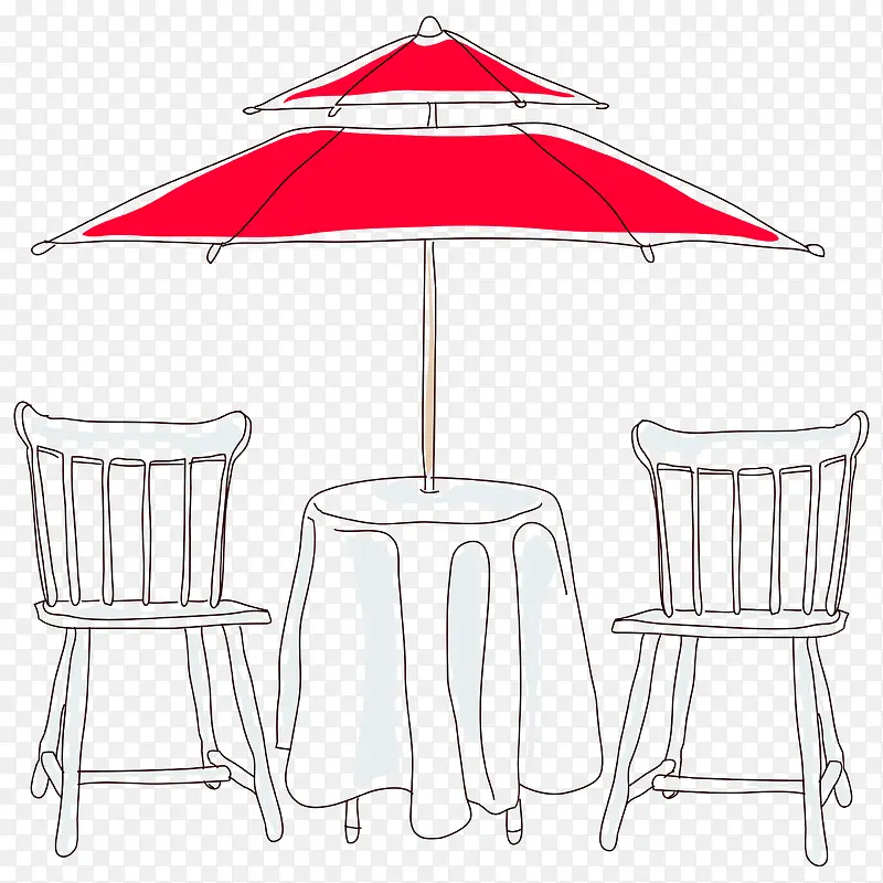 手绘简单红伞桌子