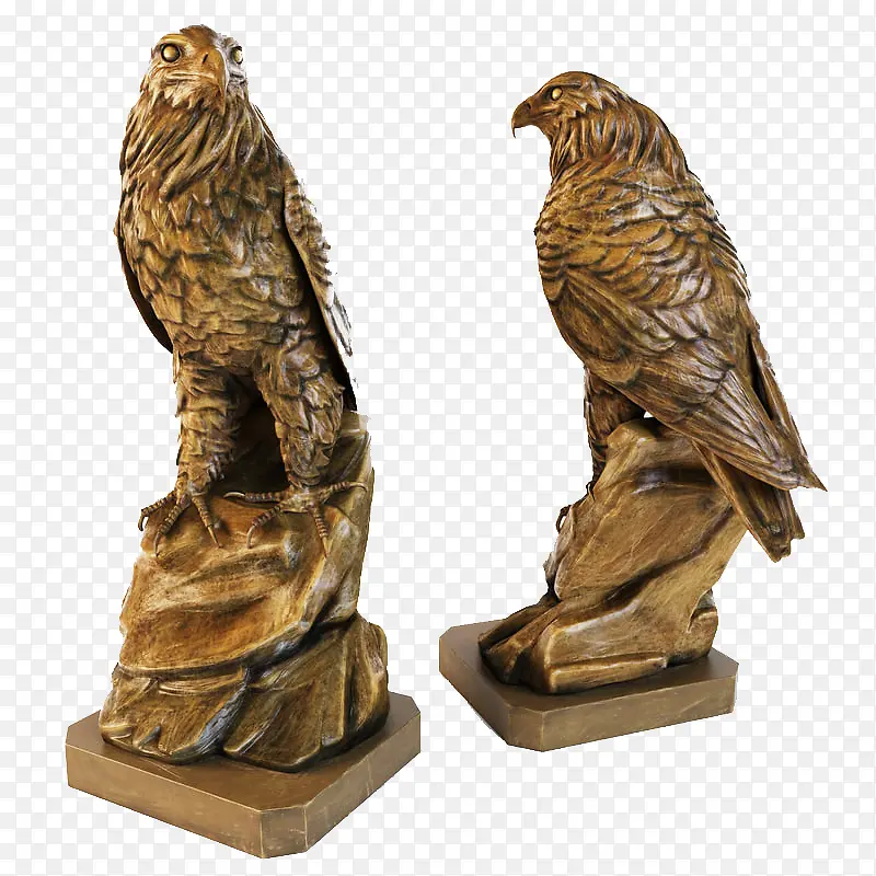 两个老鹰动物形状手工木雕