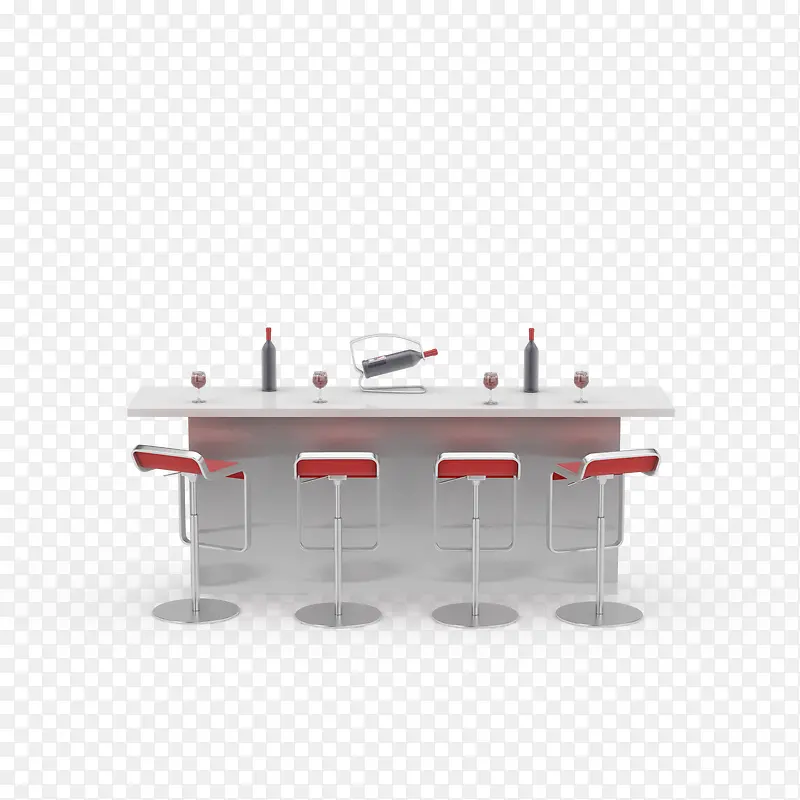 红色凳子白色弧形简单吧台桌