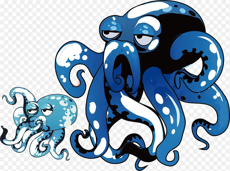 蓝色可爱章鱼矢量卡通恐怖章鱼