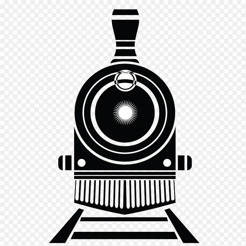 扁平黑白蒸汽式老火车车头图标