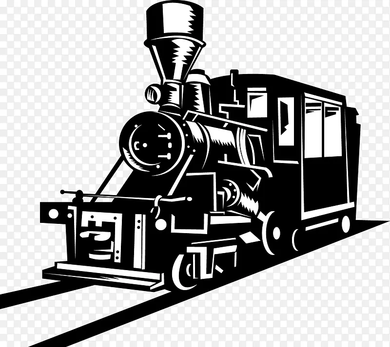 黑白复古装饰插图老式蒸汽火车