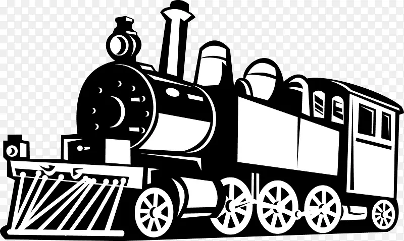 黑白插图蒸汽式老式火车
