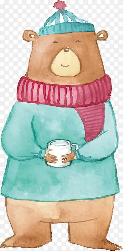 手绘可爱冬季棕熊
