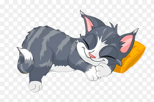 卡通在睡觉的灰色小猫