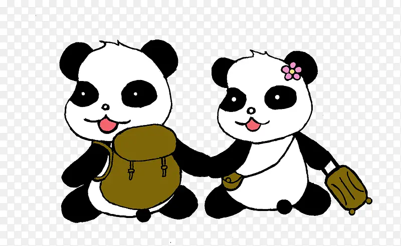 一起上学的熊猫