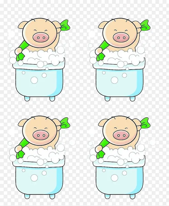 四个相同的小猪宝宝洗澡图片