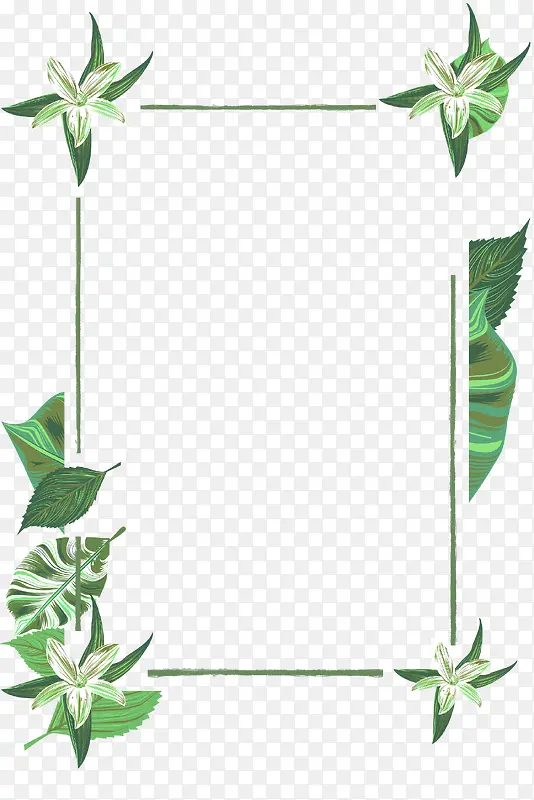 绿色树叶花朵装饰边框