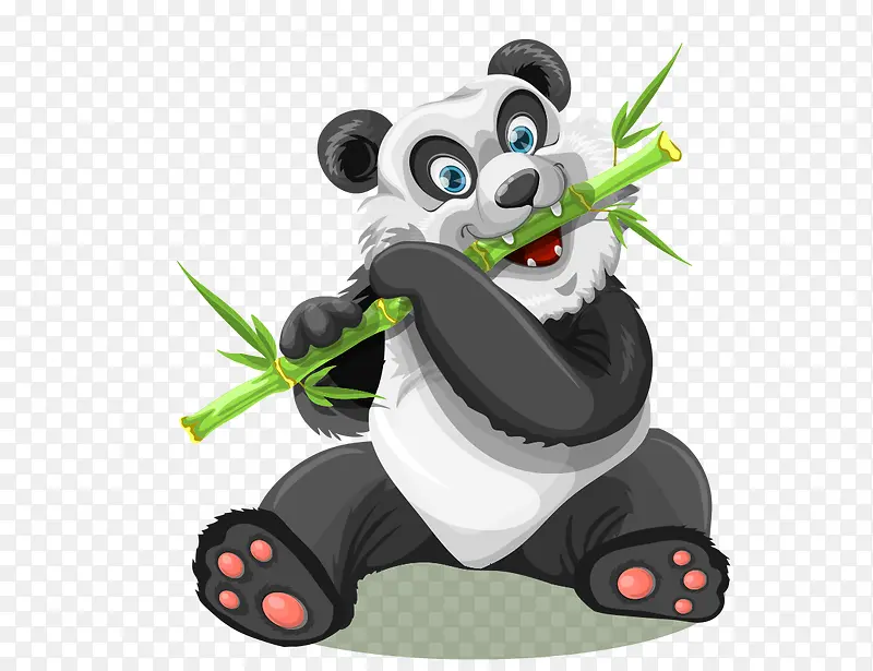 卡通手绘吃竹子熊猫