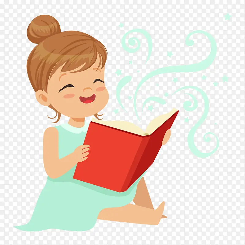 手绘矢量世界图书日开心看书小女