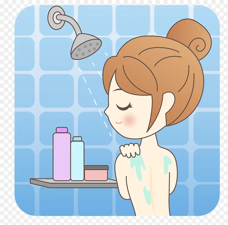 卡通洗澡女生