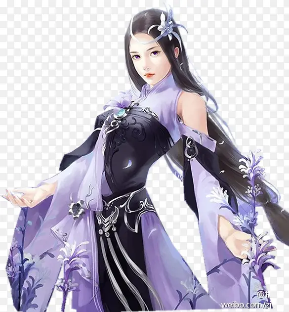 紫衣侠女手绘美女