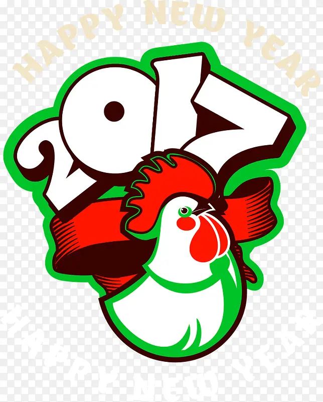 矢量绿色公鸡新年标语