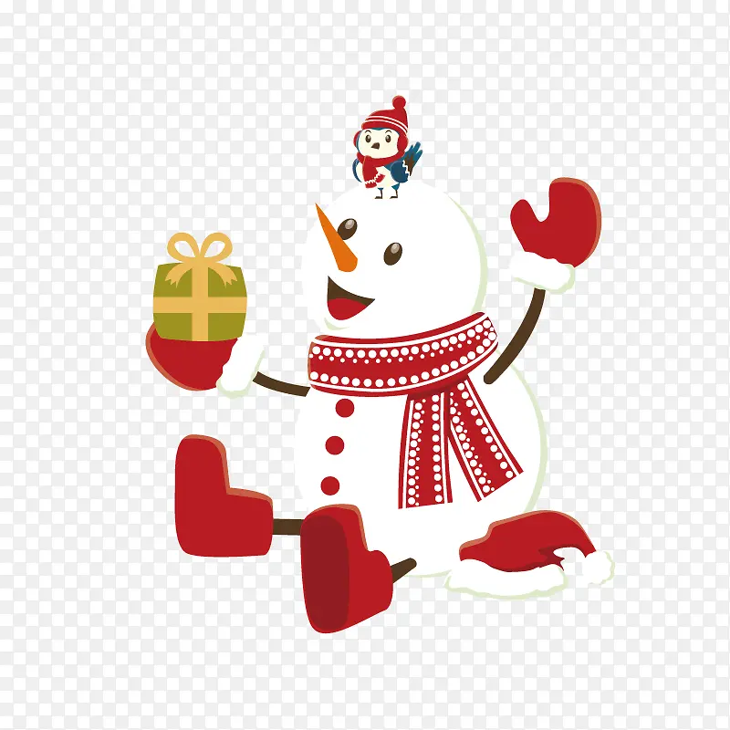 站在雪人头上的可爱小鸟