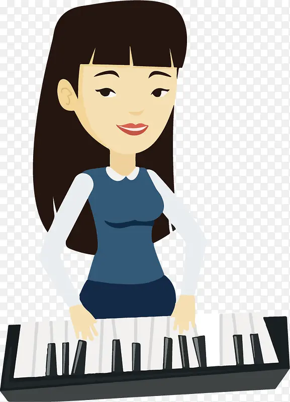 卡通美女教师弹钢琴