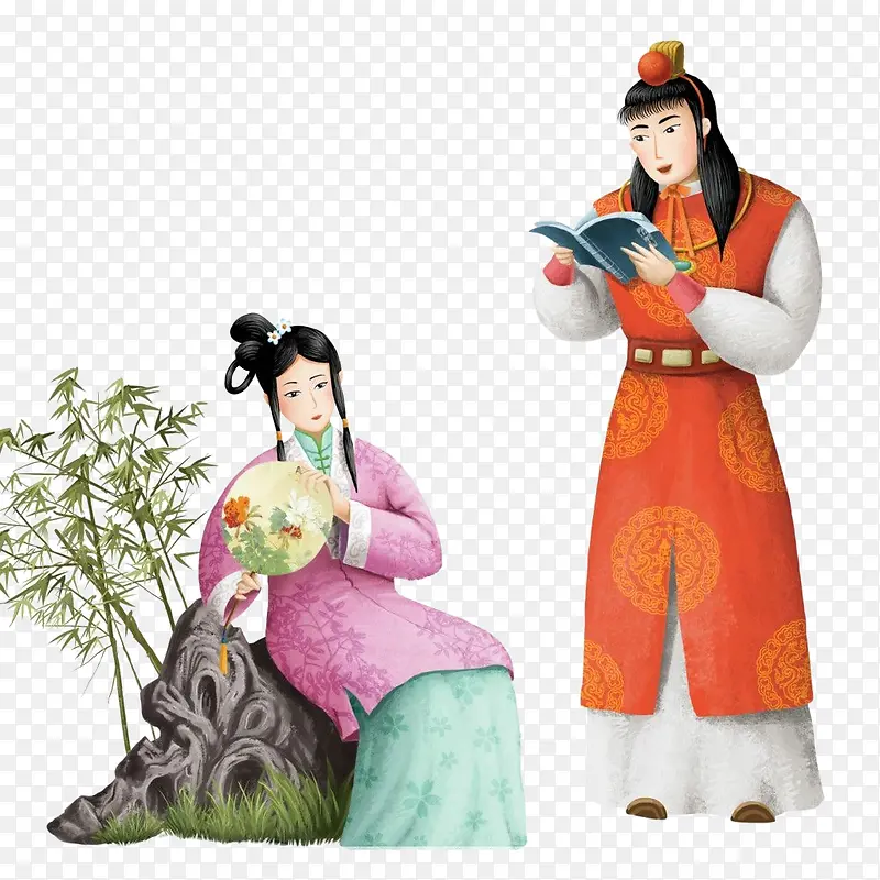 红楼梦插画人物宝黛PNG图片素材下载_图片编号qwdjdgoy-免抠素材网
